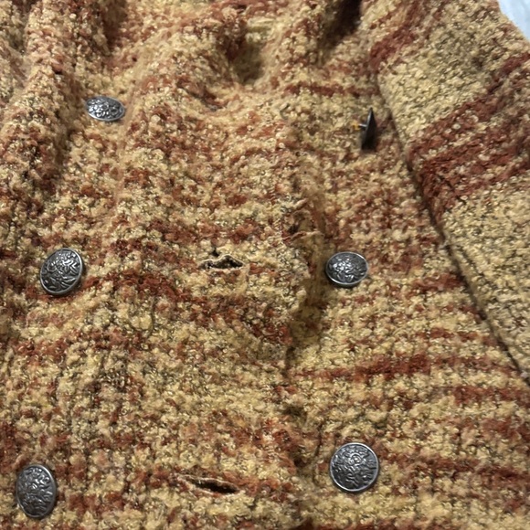 Textured Brown and Tan Coat with Silver Buttons - Picture 2 of 3